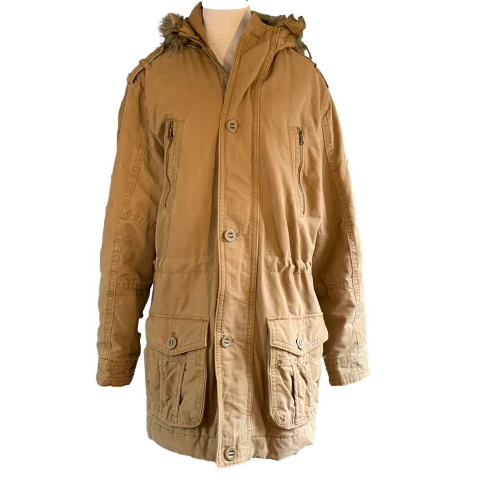 Old Navy sz L khaki faux fur hooded utility work barn coat